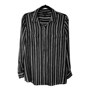 Who What Wear Black Striped Front Pockets Button Down Shirt
